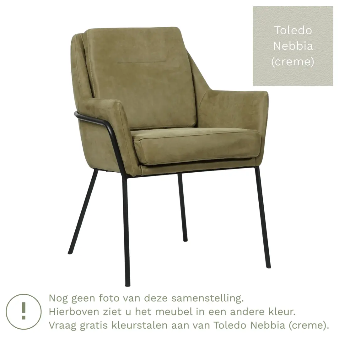 afbeelding van Leren eetkamerstoel Mix - Toledo Nebbia (crème) - Poten staal rond zwart