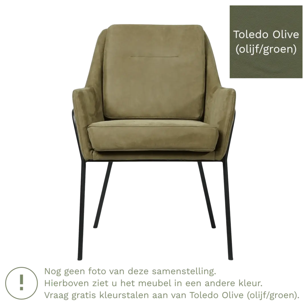 afbeelding van Leren eetkamerstoel Mix - Toledo Olive (olijf/goen) - Poten staal rond zwart