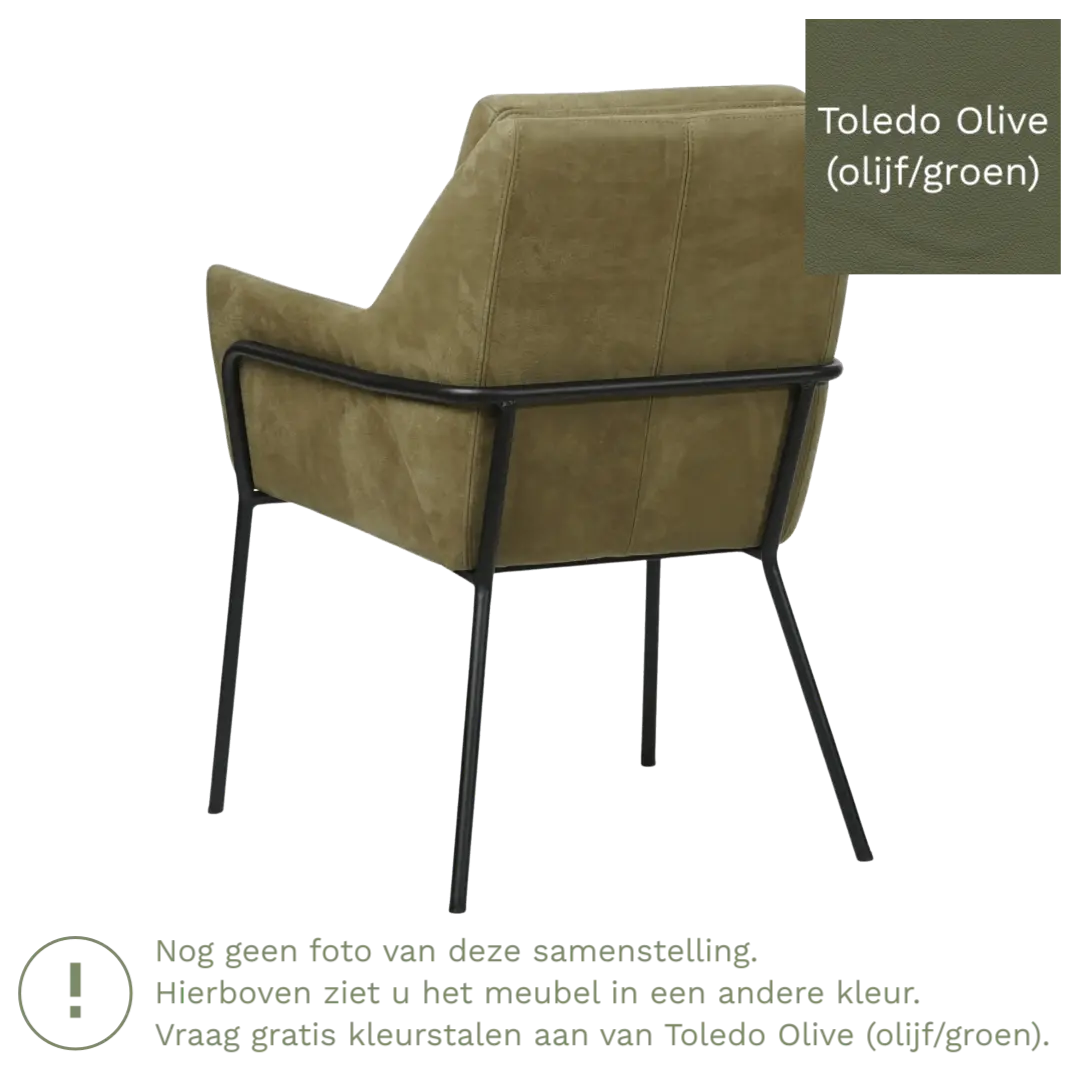 afbeelding van Leren eetkamerstoel Mix - Toledo Olive (olijf/goen) - Poten staal rond zwart