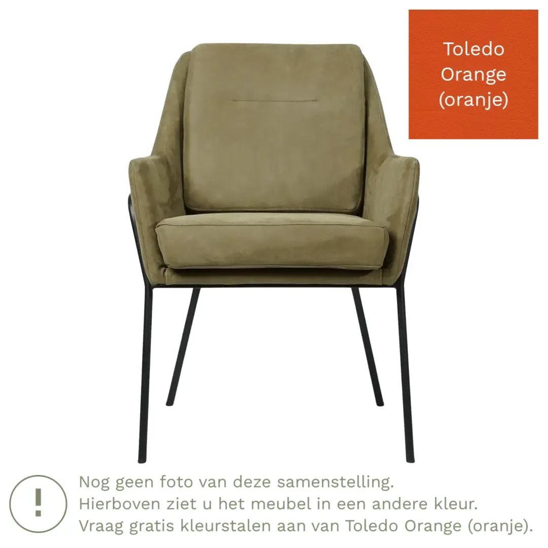 afbeelding van Leren eetkamerstoel Mix - Toledo Orange (oranje) - Poten staal rond zwart
