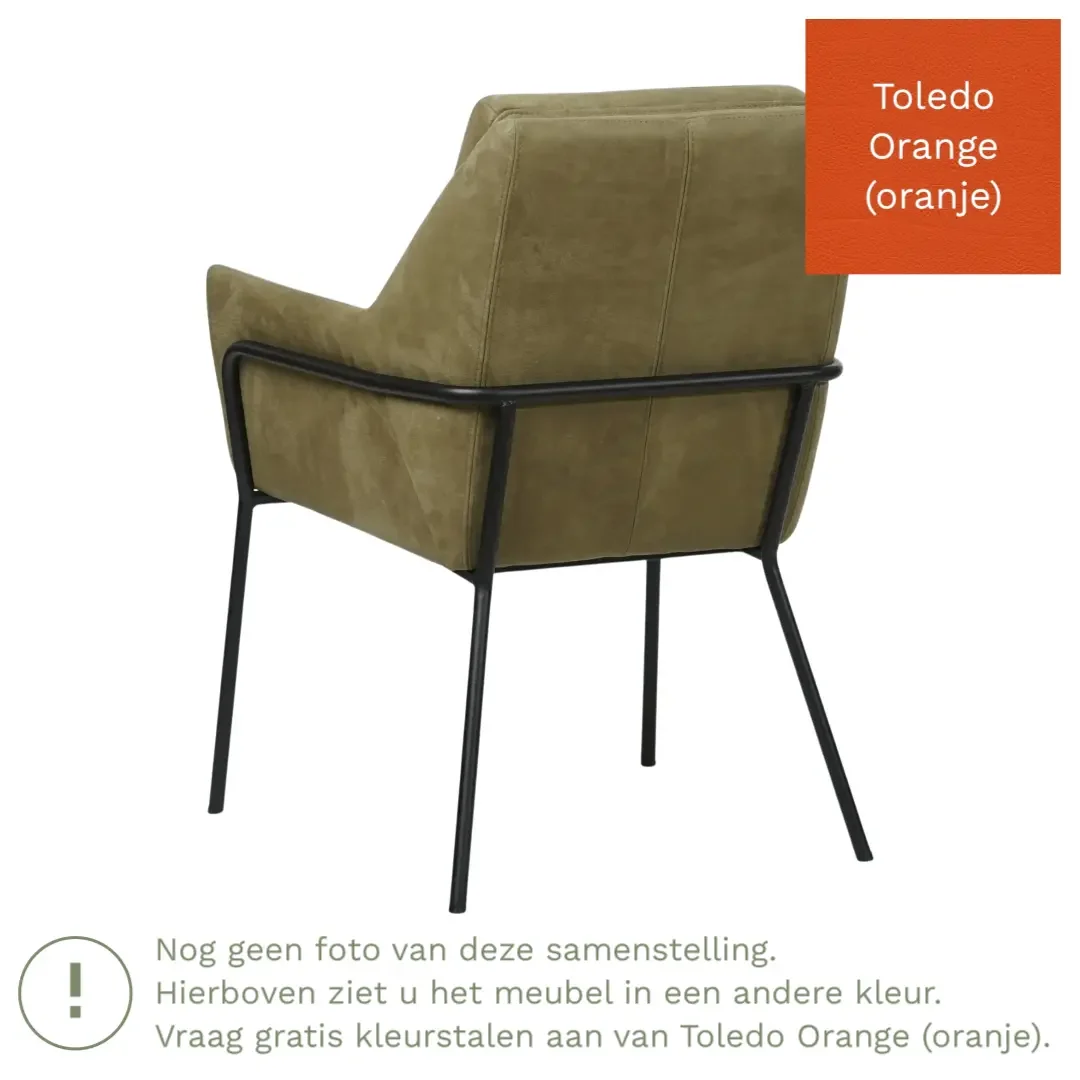 afbeelding van Leren eetkamerstoel Mix - Toledo Orange (oranje) - Poten staal rond zwart