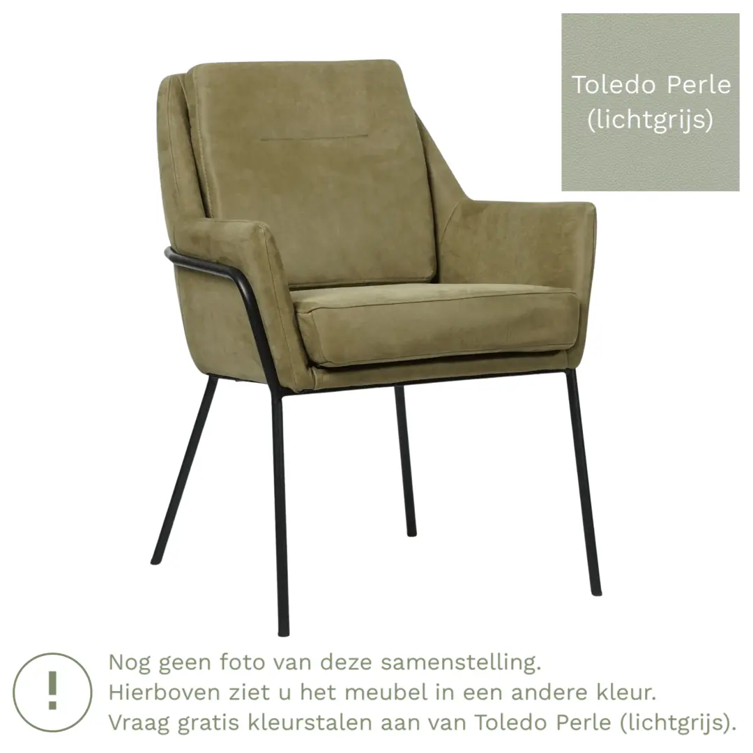 afbeelding van Leren eetkamerstoel Mix - Toledo Perle (lichtgrijs) - Poten staal rond zwart
