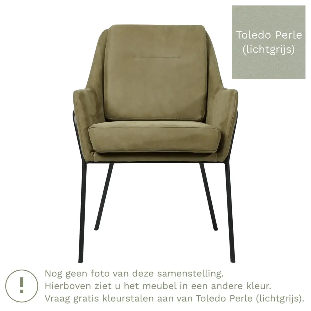 afbeelding van Leren eetkamerstoel Mix - Toledo Perle (lichtgrijs) - Poten staal rond zwart