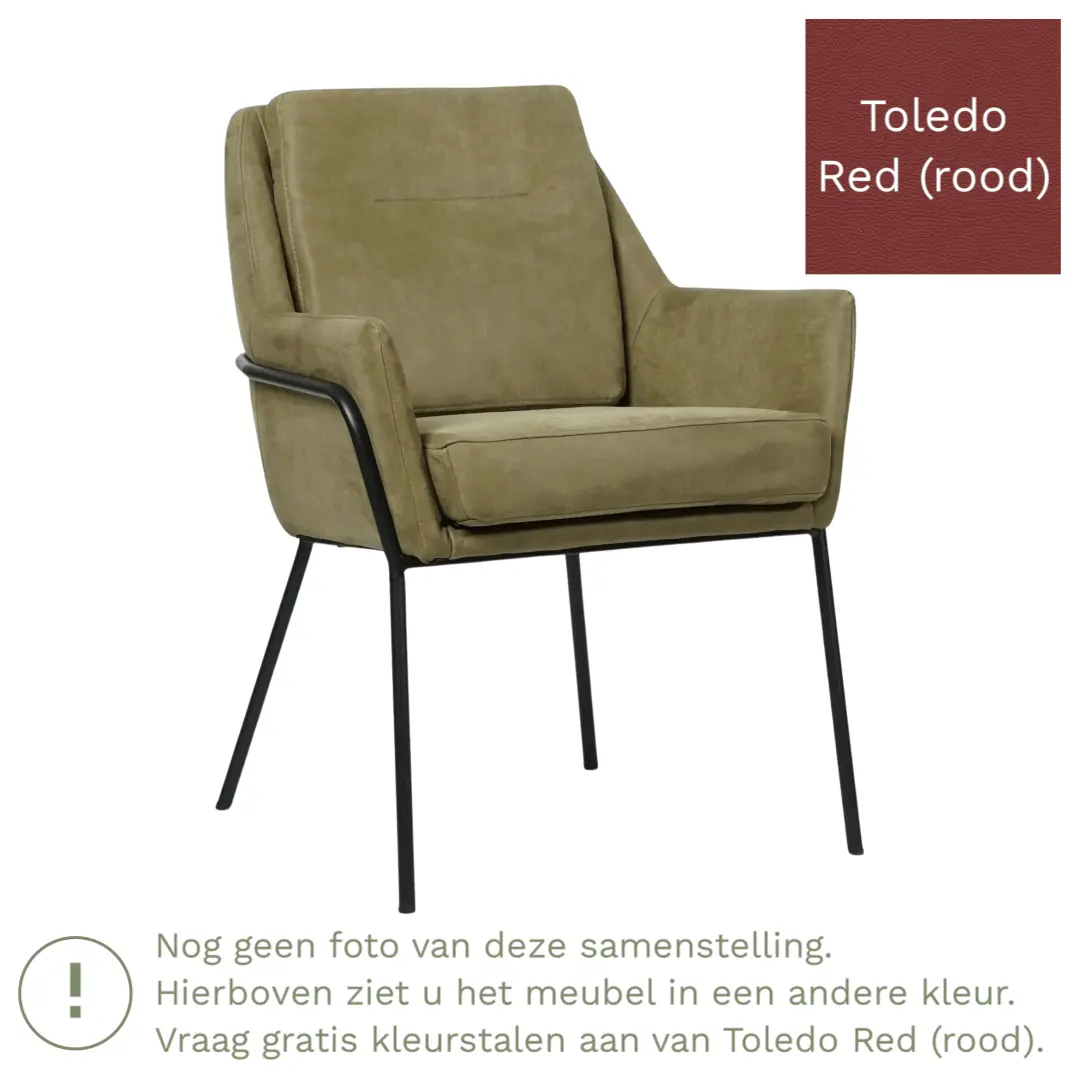 afbeelding van Leren eetkamerstoel Mix - Toledo Red (rood) - Poten staal rond zwart