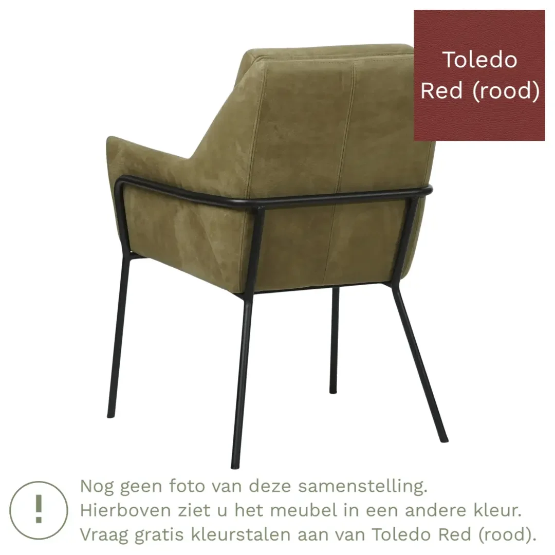 afbeelding van Leren eetkamerstoel Mix - Toledo Red (rood) - Poten staal rond zwart