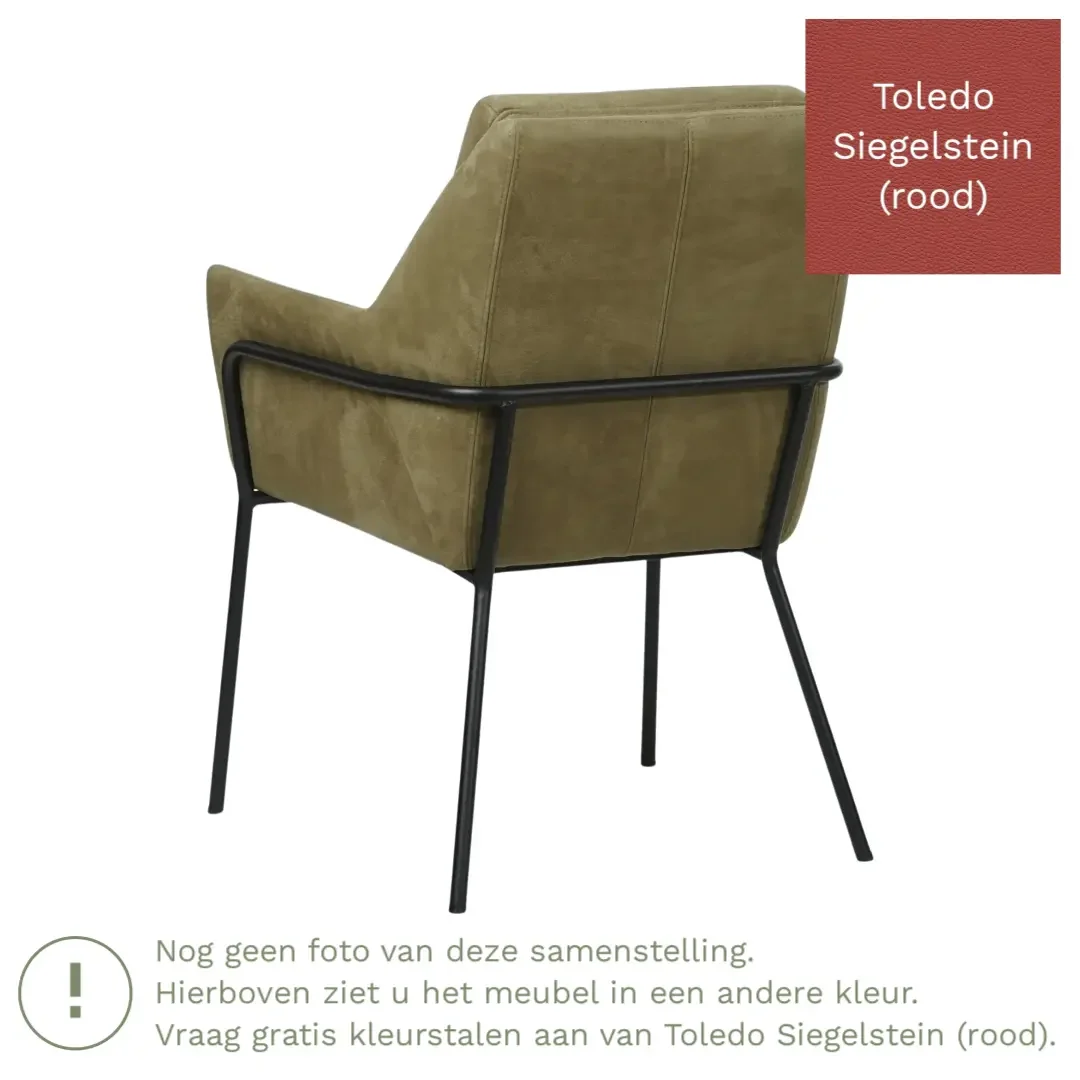 afbeelding van Leren eetkamerstoel Mix - Toledo Siegelstein (rood) - Poten staal rond zwart