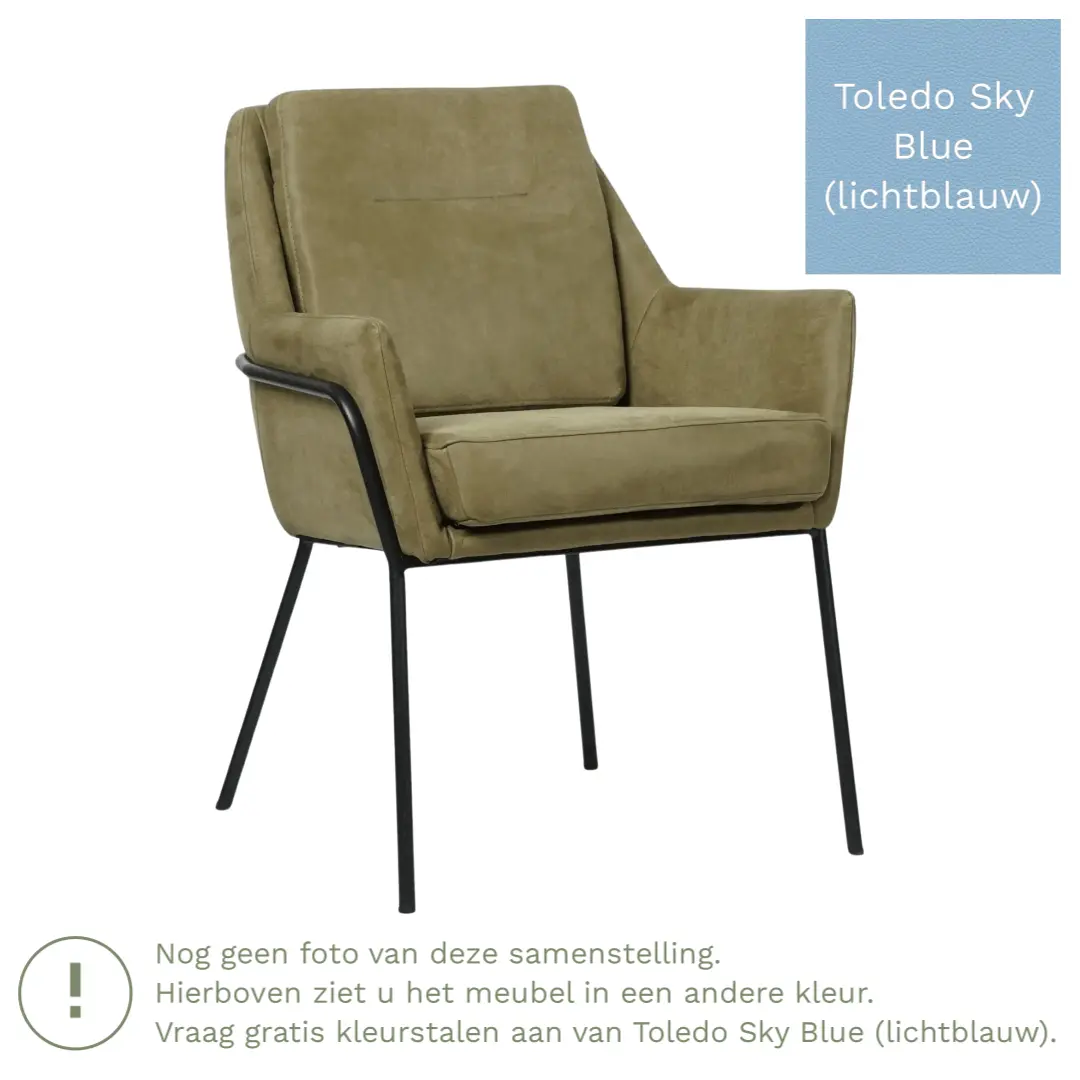 afbeelding van Leren eetkamerstoel Mix - Toledo Sky Blue (lichtblauw) - Poten staal rond zwart