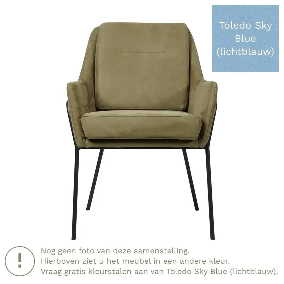 afbeelding van Leren eetkamerstoel Mix - Toledo Sky Blue (lichtblauw) - Poten staal rond zwart