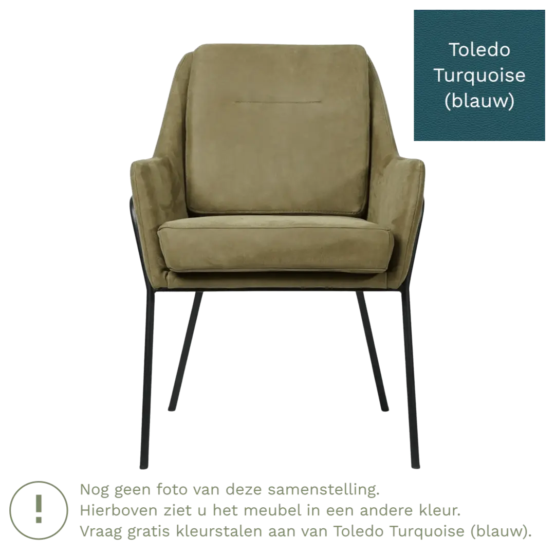 afbeelding van Leren eetkamerstoel Mix - Toledo Turquoise (blauw) - Poten staal rond zwart