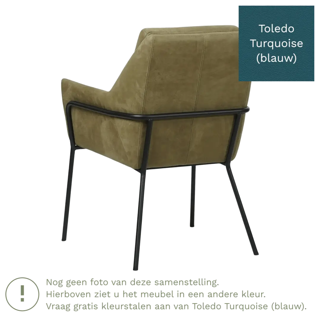 afbeelding van Leren eetkamerstoel Mix - Toledo Turquoise (blauw) - Poten staal rond zwart
