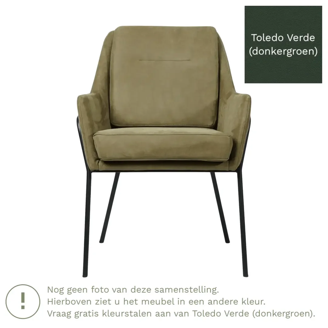 afbeelding van Leren eetkamerstoel Mix - Toledo Verde (donkergroen) - Poten staal rond zwart