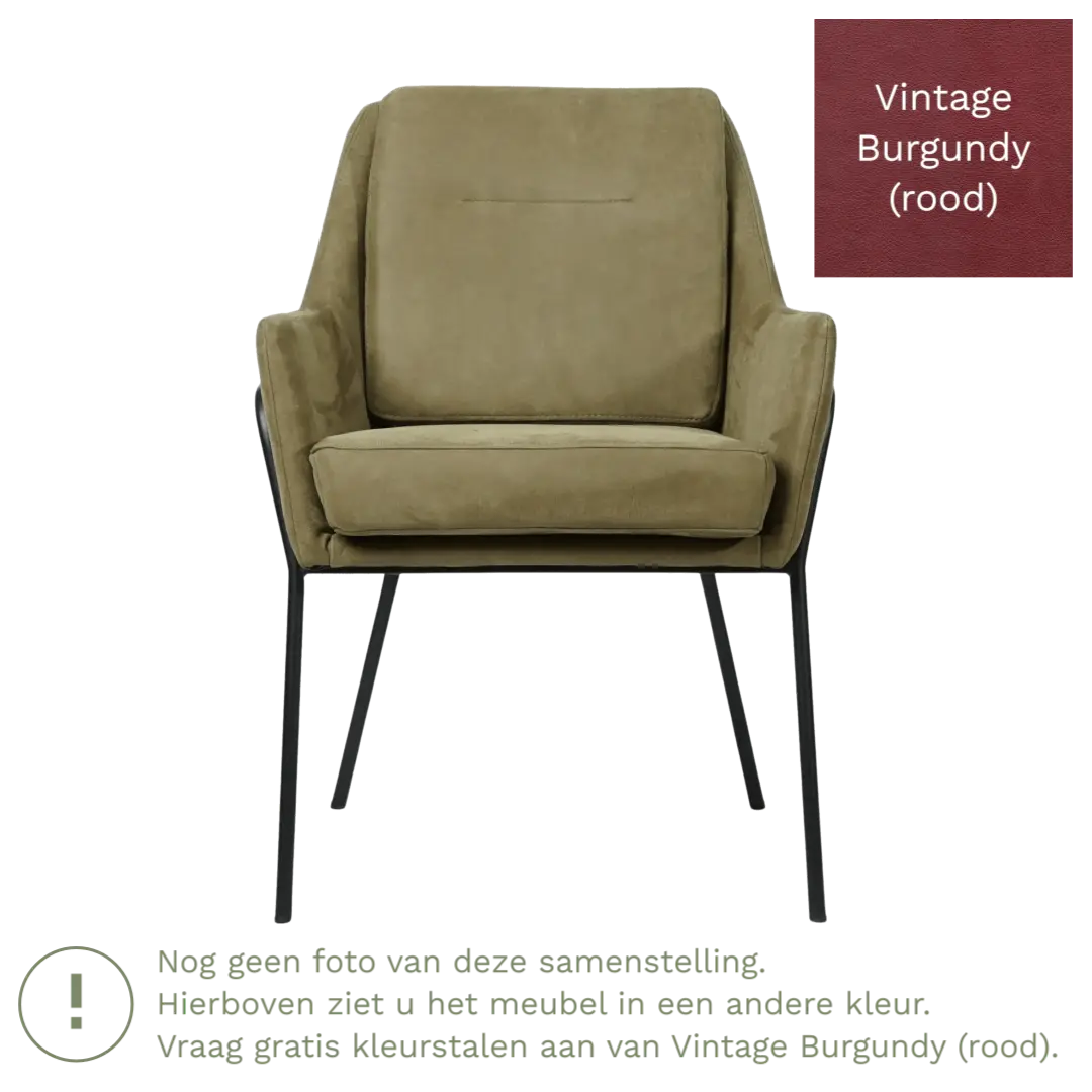 afbeelding van Leren eetkamerstoel Mix - Vintage Burgundy (rood) - Poten staal rond zwart