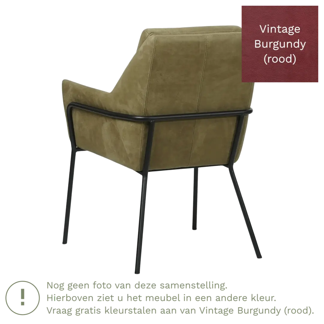 afbeelding van Leren eetkamerstoel Mix - Vintage Burgundy (rood) - Poten staal rond zwart