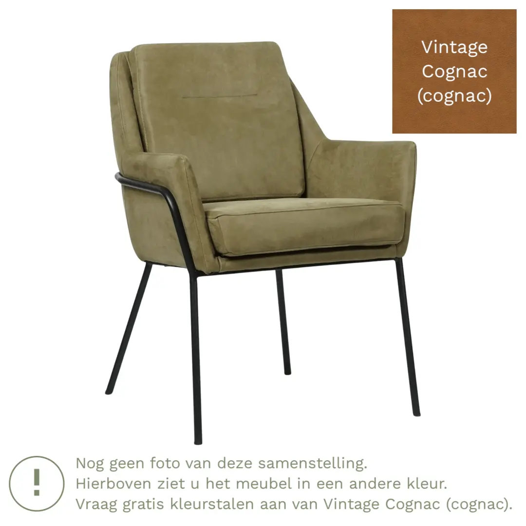 afbeelding van Leren eetkamerstoel Mix - Vintage Cognac (cognac) - Poten staal rond zwart