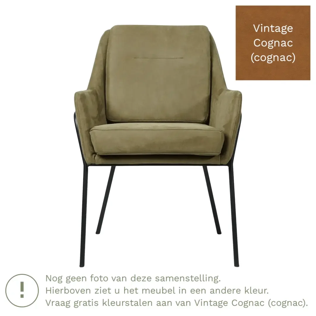 afbeelding van Leren eetkamerstoel Mix - Vintage Cognac (cognac) - Poten staal rond zwart