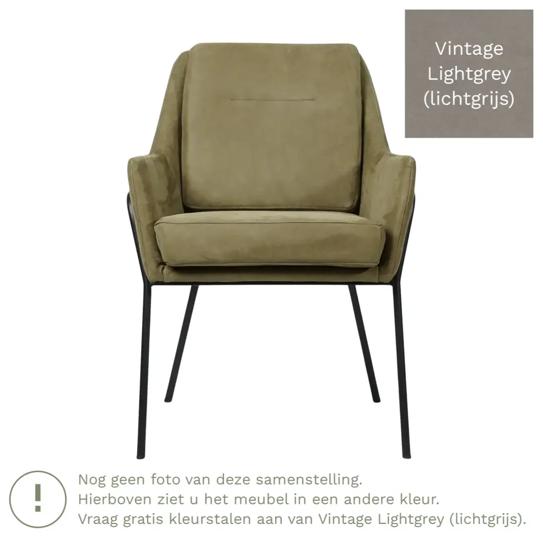 afbeelding van Leren eetkamerstoel Mix - Vintage Lightgrey (lichtgrijs) - Poten staal rond zwart