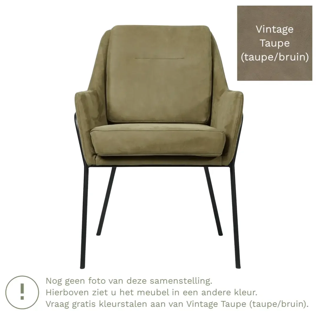 afbeelding van Leren eetkamerstoel Mix - Vintage Taupe (taupe/bruin) - Poten staal rond zwart