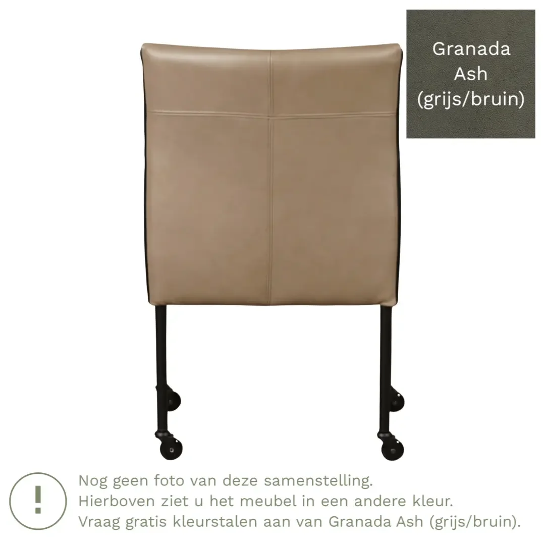 afbeelding van Leren eetkamerstoel More - Granada Ash (grijs/bruin) - Poten staal rond RVS