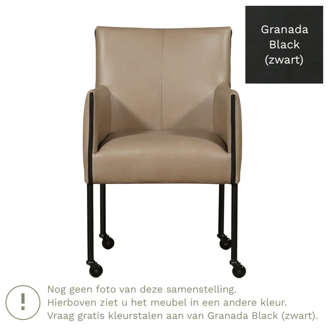 afbeelding van Leren eetkamerstoel More - Granada Black (zwart) - Poten staal rond zwart