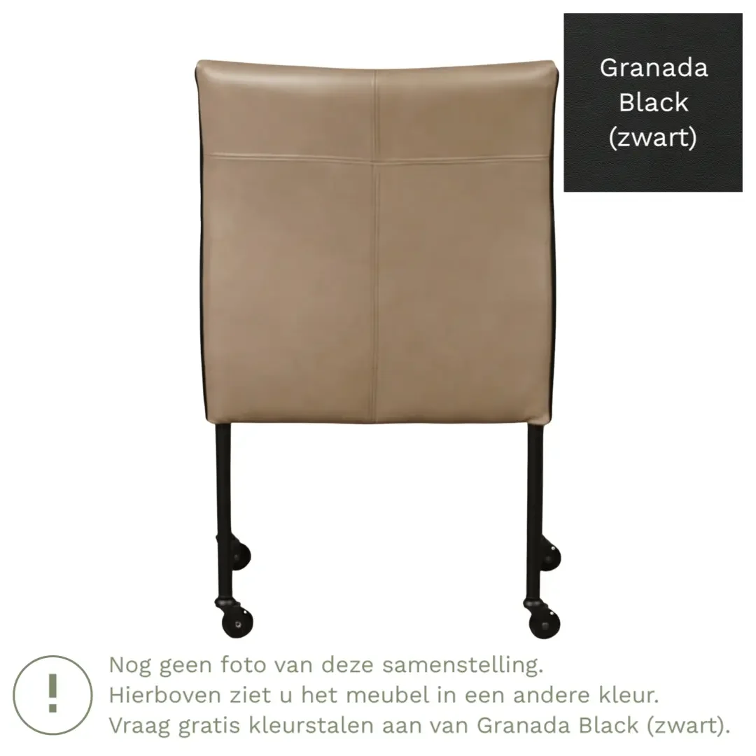afbeelding van Leren eetkamerstoel More - Granada Black (zwart) - Poten staal rond zwart