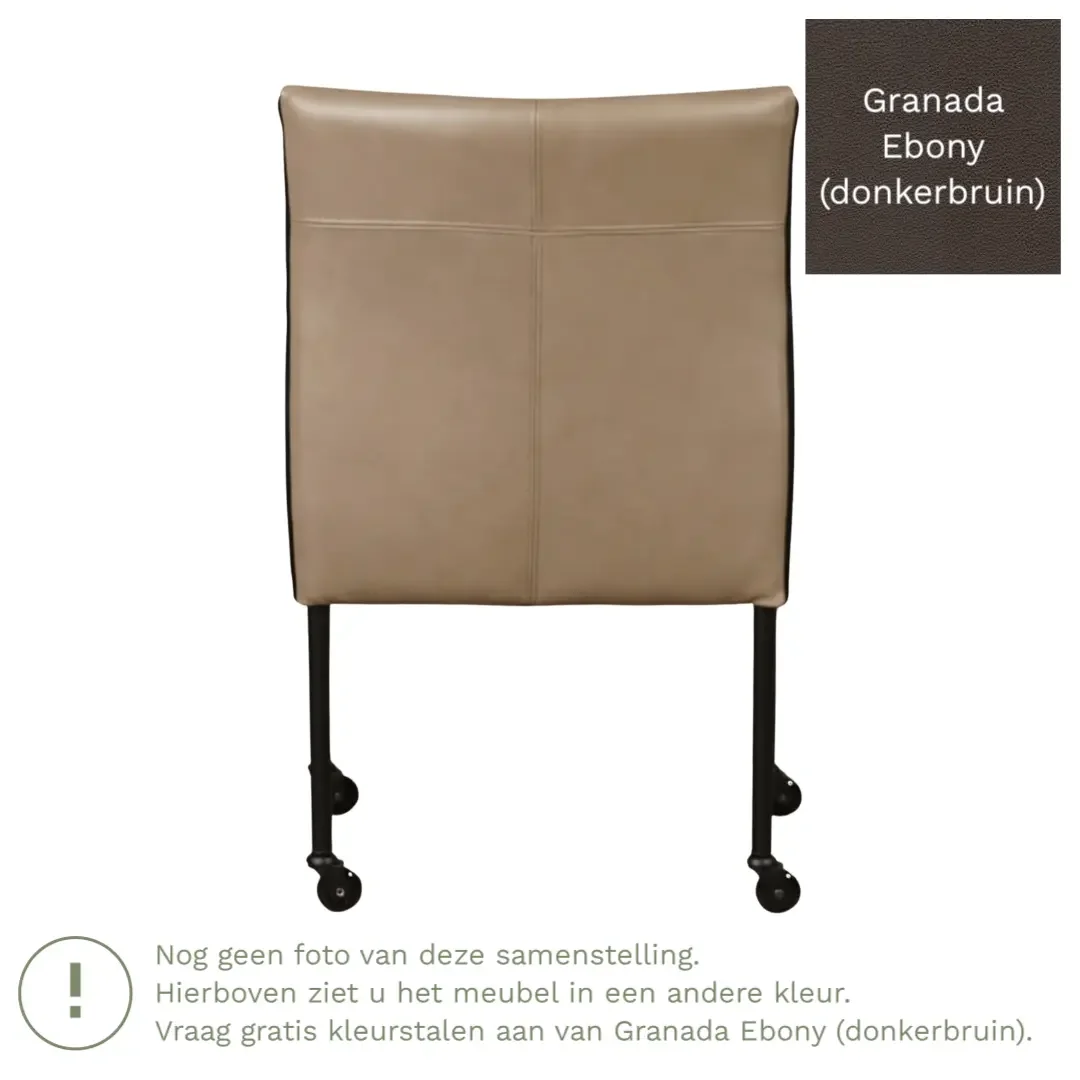 afbeelding van Leren eetkamerstoel More - Granada Ebony (donkerbruin) - Poten staal rond RVS