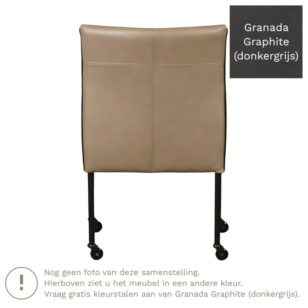 afbeelding van Leren eetkamerstoel More - Granada Graphite (donkergrijs) - Poten staal rond zwart