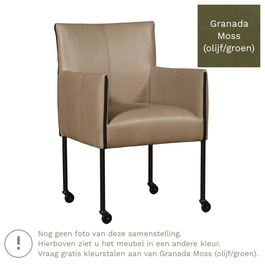 afbeelding van Leren eetkamerstoel More - Granada Moss (olijf/groen) - Poten staal rond RVS
