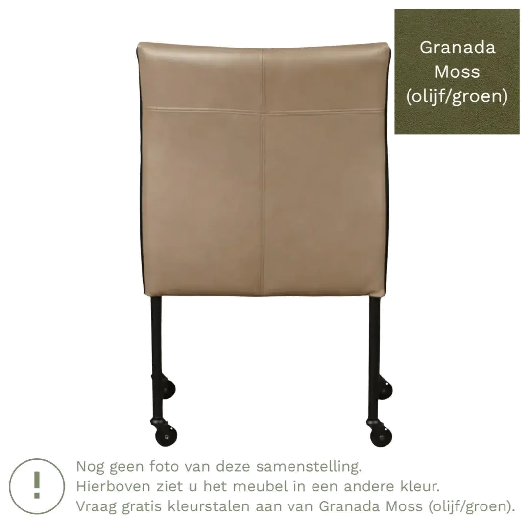 afbeelding van Leren eetkamerstoel More - Granada Moss (olijf/groen) - Poten staal rond RVS