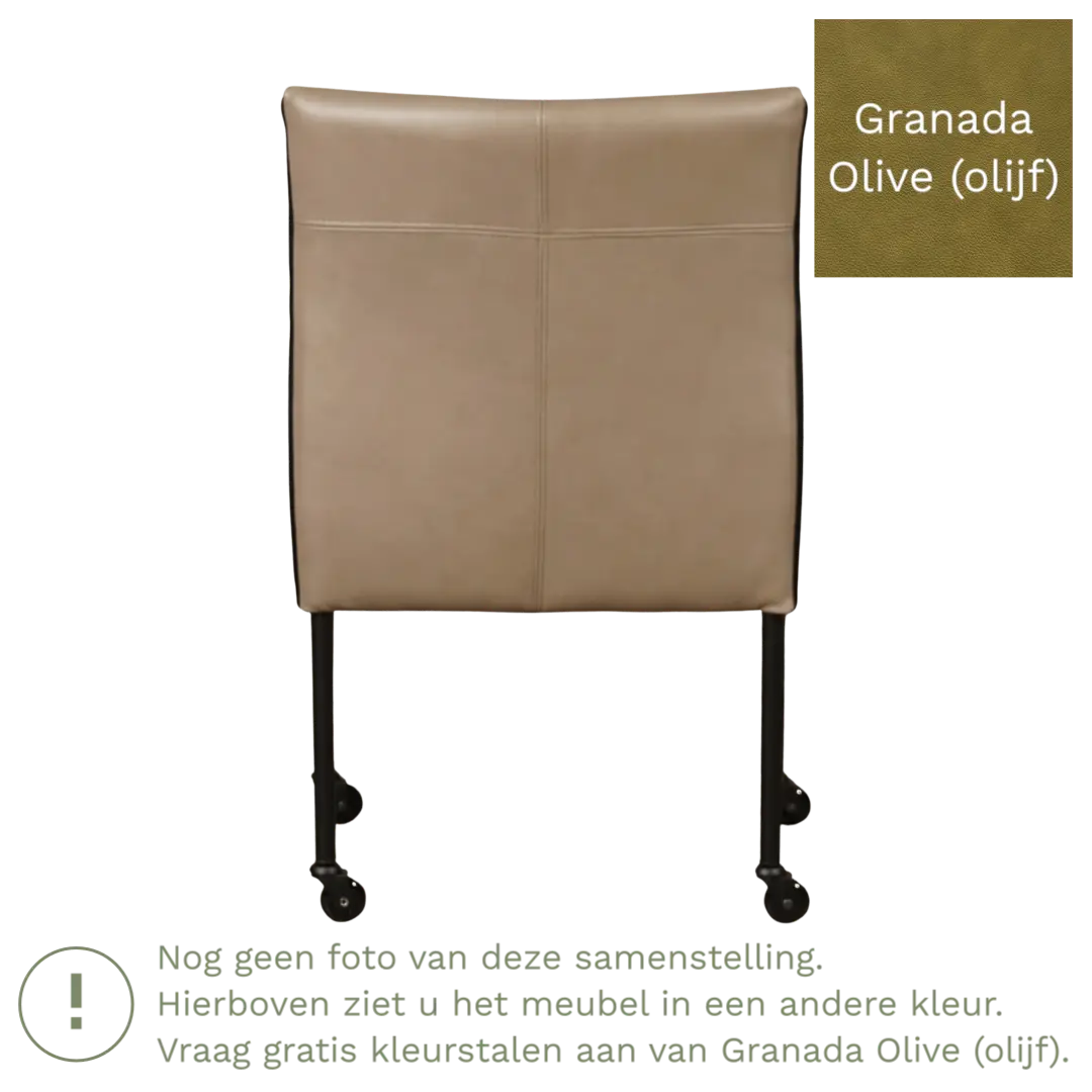 afbeelding van Leren eetkamerstoel More - Granada Olive (olijf) - Poten staal rond zwart