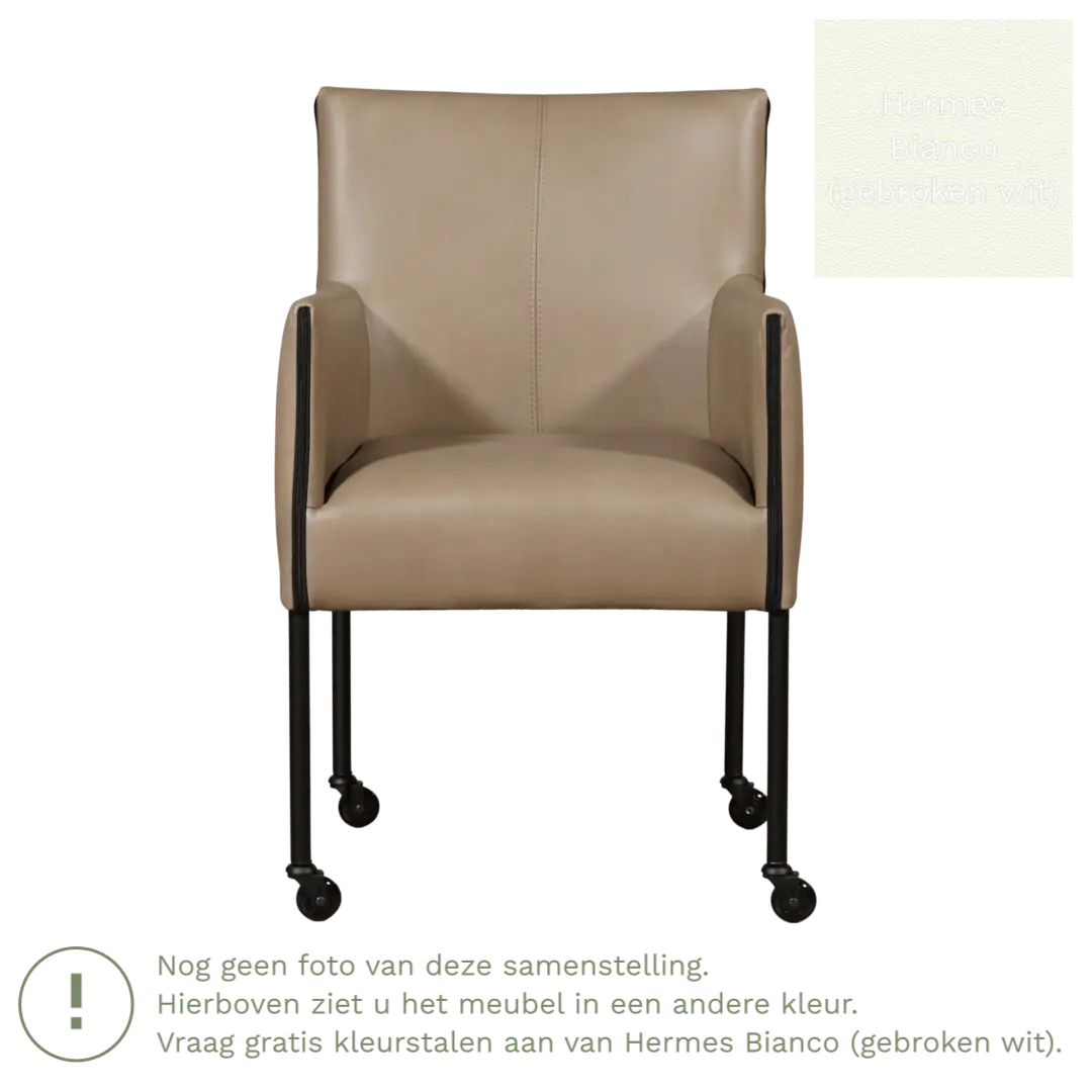 afbeelding van Leren eetkamerstoel More - Hermes Bianco (gebroken wit) - Poten staal rond RVS