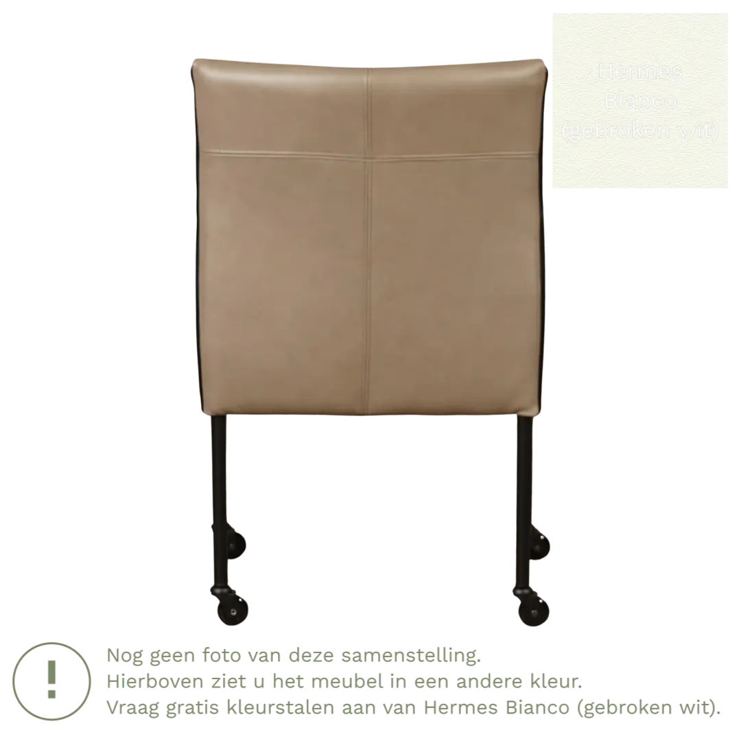 afbeelding van Leren eetkamerstoel More - Hermes Bianco (gebroken wit) - Poten staal rond RVS