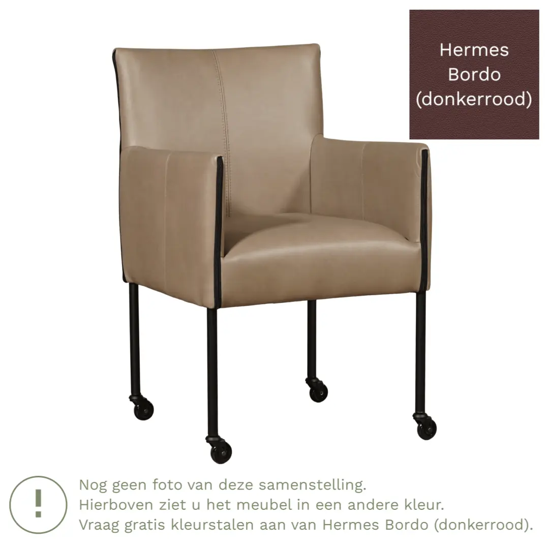 afbeelding van Leren eetkamerstoel More - Hermes Bordo (donkerrood) - Poten staal rond RVS