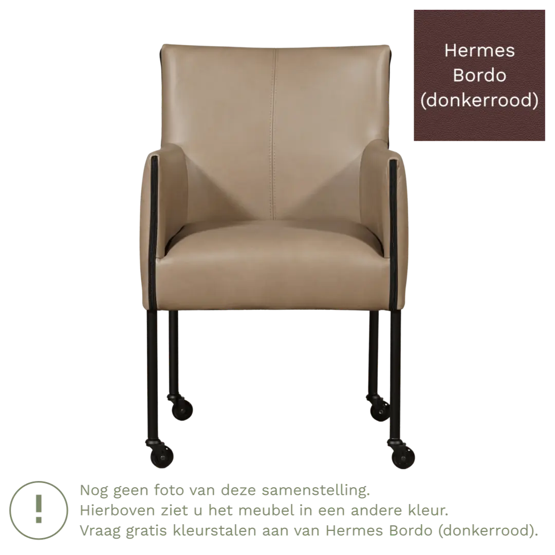 afbeelding van Leren eetkamerstoel More - Hermes Bordo (donkerrood) - Poten staal rond RVS
