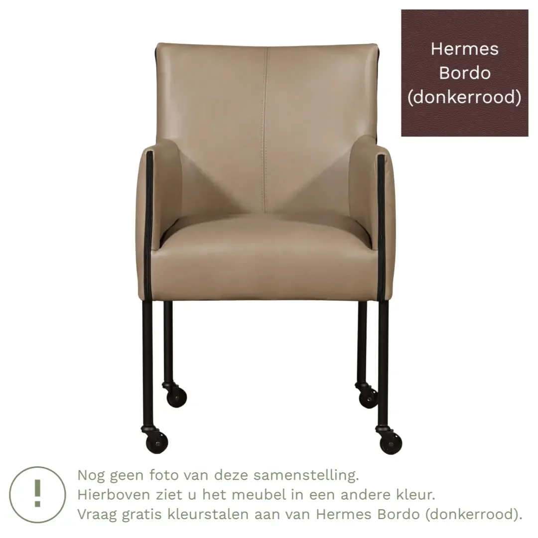 afbeelding van Leren eetkamerstoel More - Hermes Bordo (donkerrood) - Poten staal rond zwart