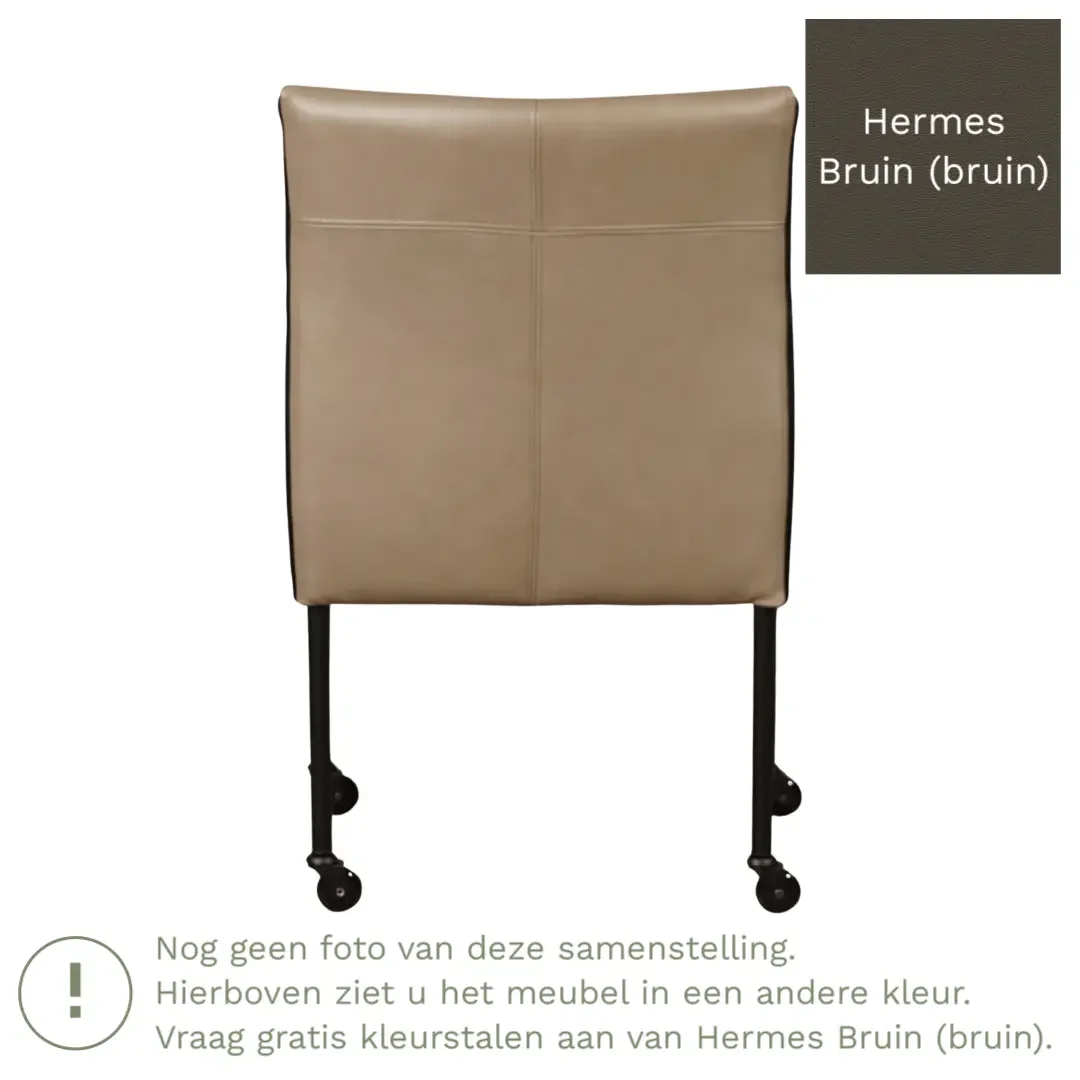 afbeelding van Leren eetkamerstoel More - Hermes Bruin (bruin) - Poten staal rond zwart