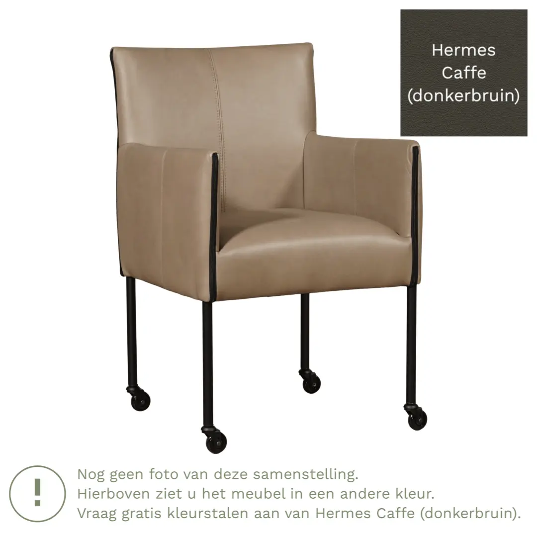 afbeelding van Leren eetkamerstoel More - Hermes Caffe (donkerbruin) - Poten staal rond RVS