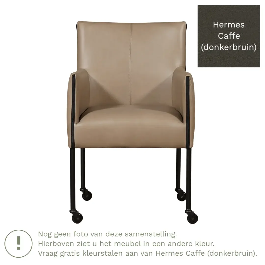 afbeelding van Leren eetkamerstoel More - Hermes Caffe (donkerbruin) - Poten staal rond RVS