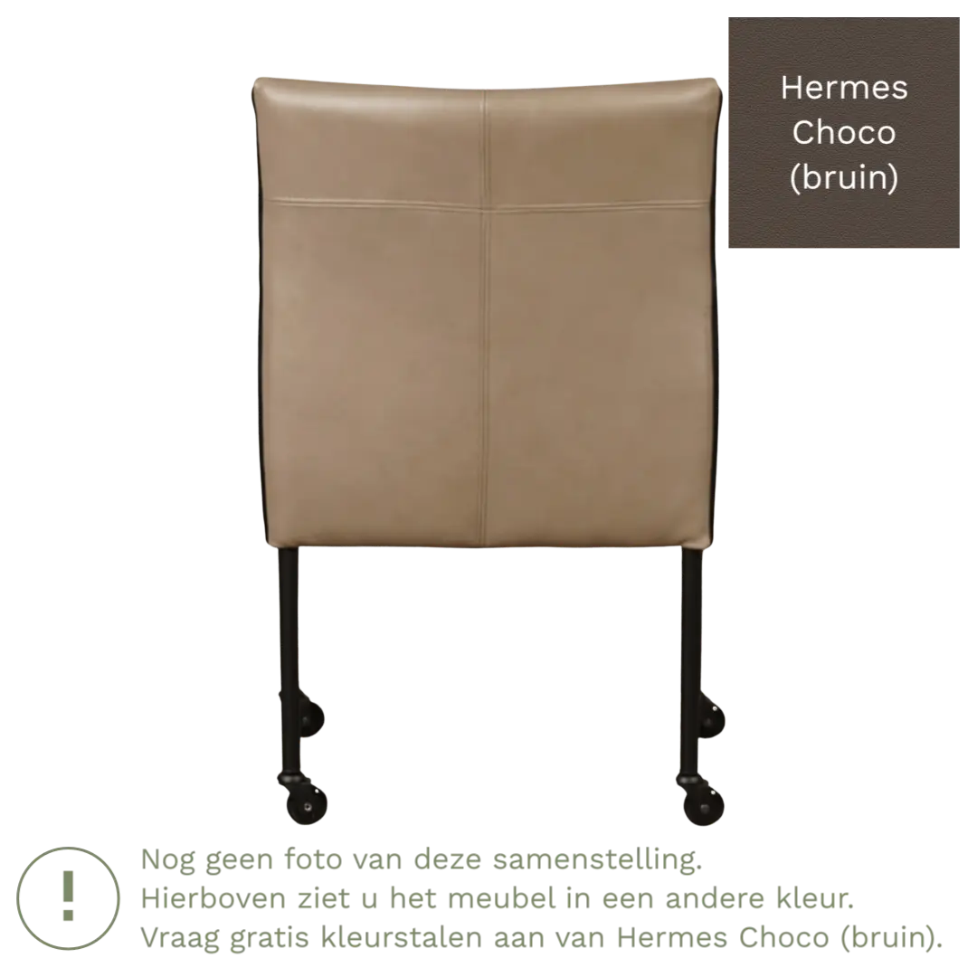 afbeelding van Leren eetkamerstoel More - Hermes Choco (bruin) - Poten staal rond RVS