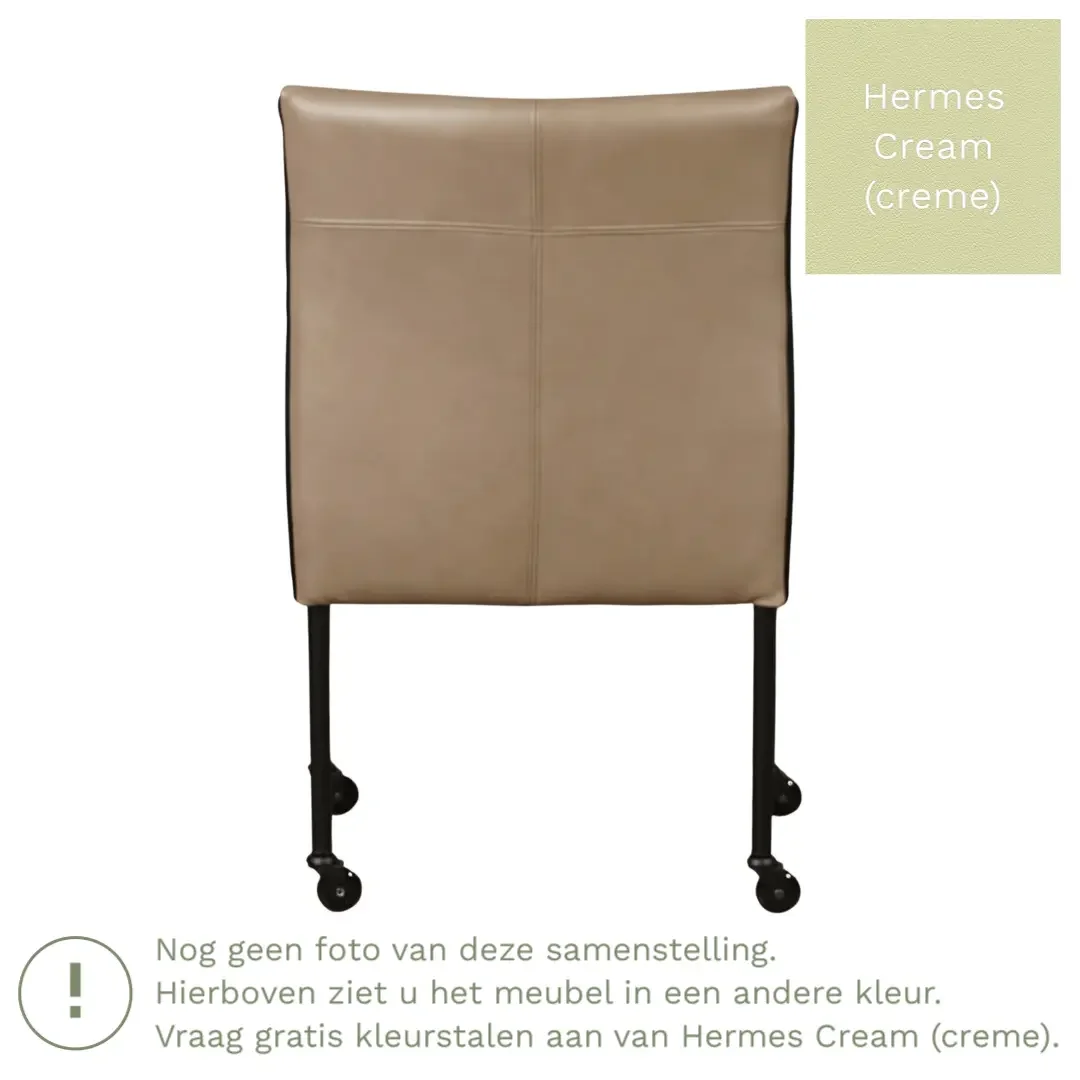 afbeelding van Leren eetkamerstoel More - Hermes Cream (crème) - Poten staal rond zwart