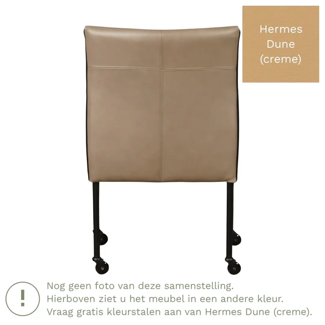 afbeelding van Leren eetkamerstoel More - Hermes Dune (crème) - Poten staal rond RVS