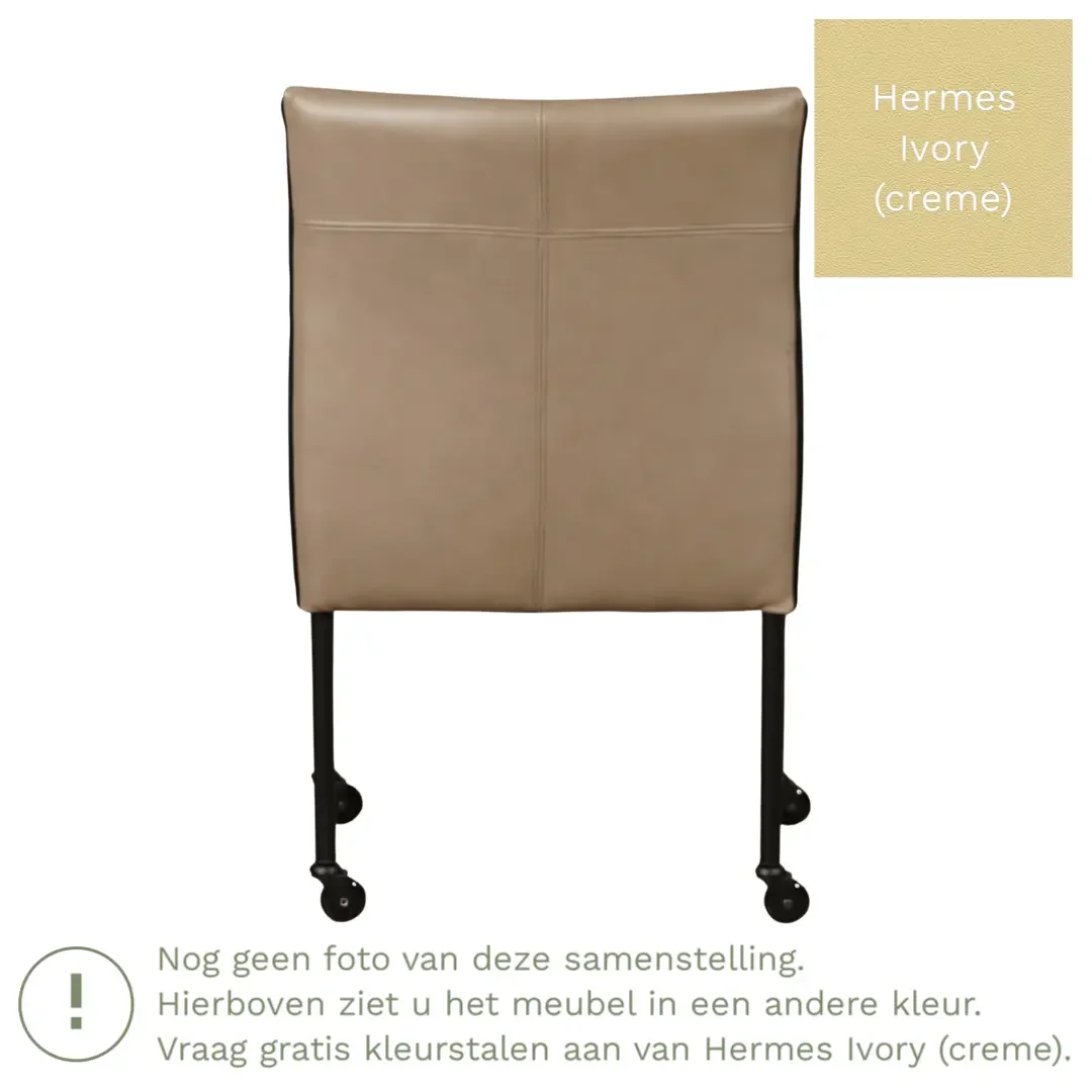 afbeelding van Leren eetkamerstoel More - Hermes Ivory (crème) - Poten staal rond RVS