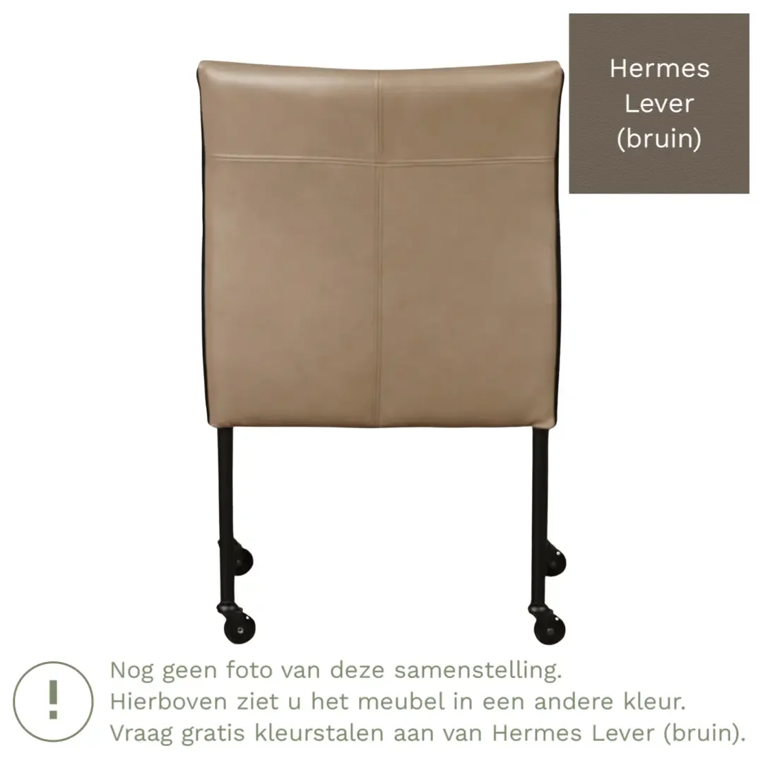 afbeelding van Leren eetkamerstoel More - Hermes Lever (bruin) - Poten staal rond RVS