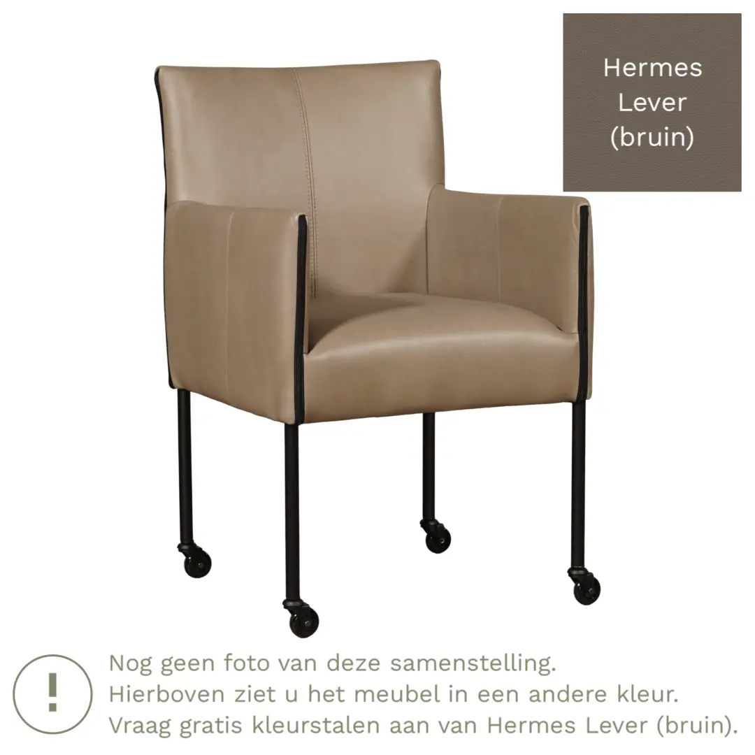 afbeelding van Leren eetkamerstoel More - Hermes Lever (bruin) - Poten staal rond zwart