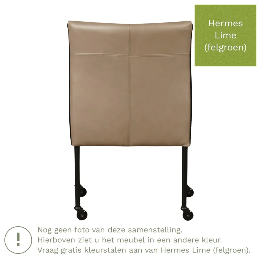 afbeelding van Leren eetkamerstoel More - Hermes Lime (felgroen) - Poten staal rond RVS
