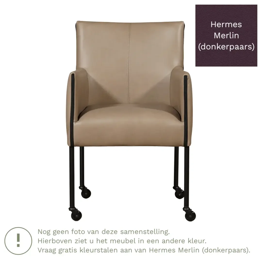 afbeelding van Leren eetkamerstoel More - Hermes Merlin (donkerpaars) - Poten staal rond RVS