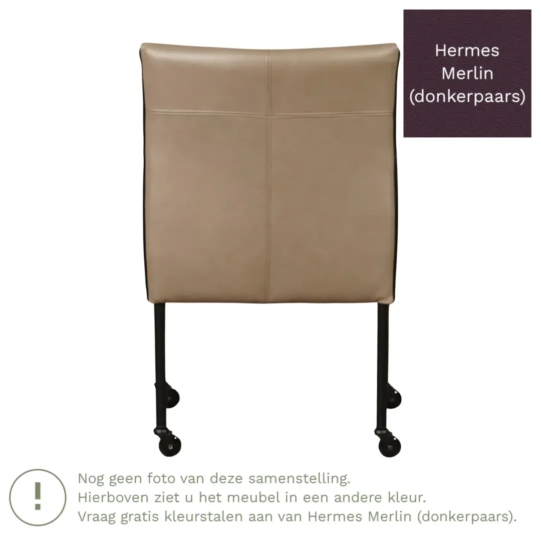 afbeelding van Leren eetkamerstoel More - Hermes Merlin (donkerpaars) - Poten staal rond RVS