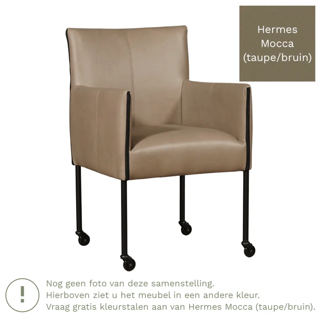 afbeelding van Leren eetkamerstoel More - Hermes Mocca (taupe/bruin) - Poten staal rond RVS