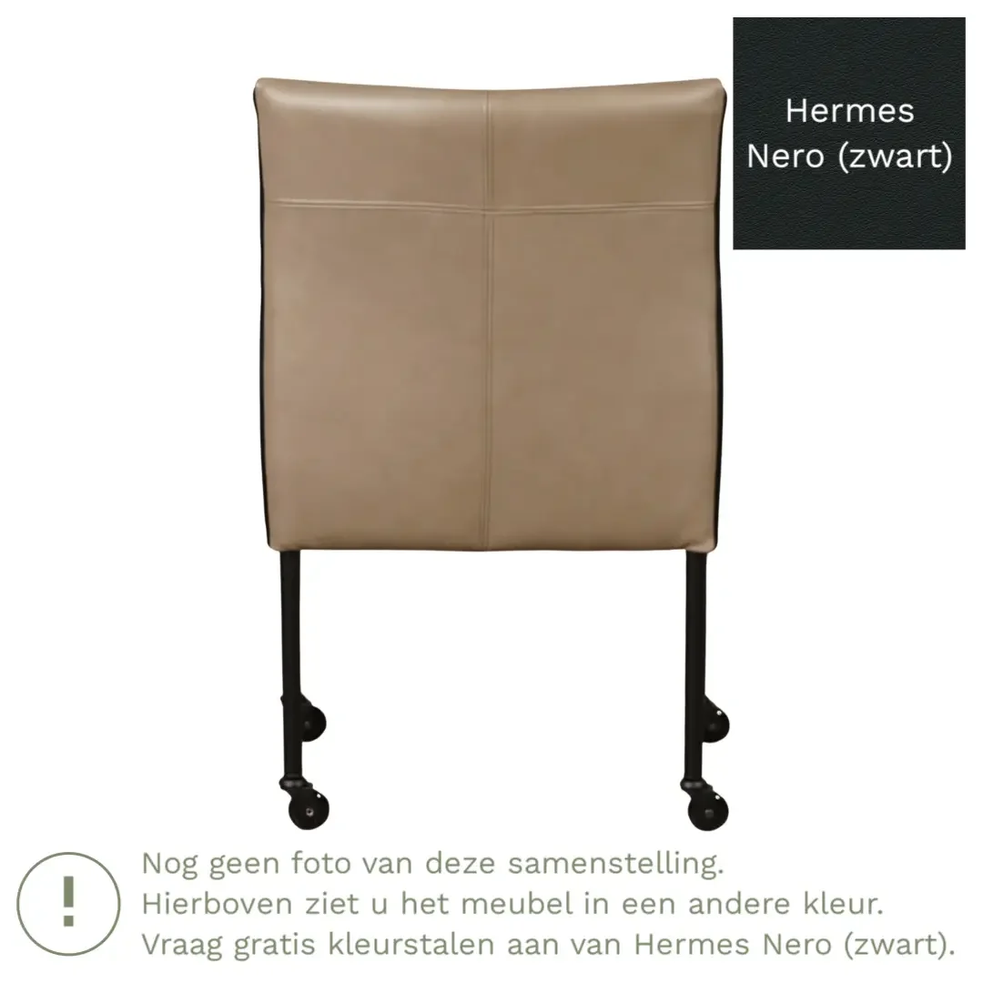 afbeelding van Leren eetkamerstoel More - Hermes Nero (zwart) - Poten staal rond RVS