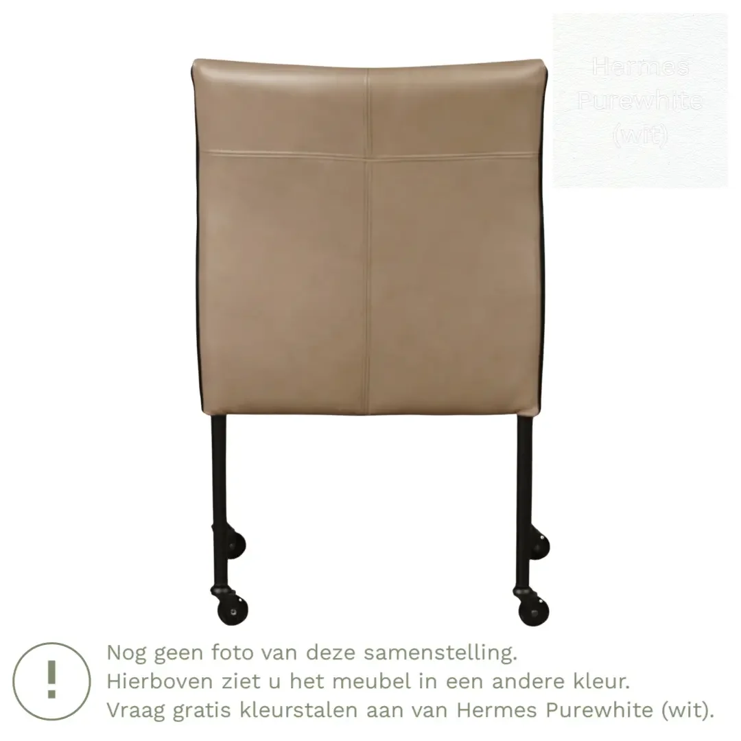 afbeelding van Leren eetkamerstoel More - Hermes Purewhite (wit) - Poten staal rond zwart