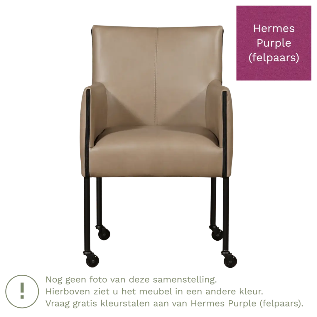 afbeelding van Leren eetkamerstoel More - Hermes Purple (felpaars) - Poten staal rond RVS